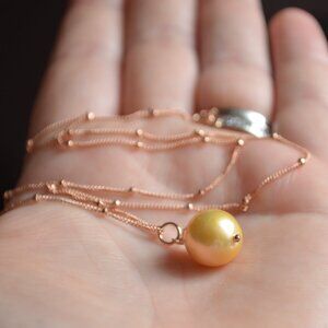 Yellow Pearl Pendant Necklace in Rose Gold